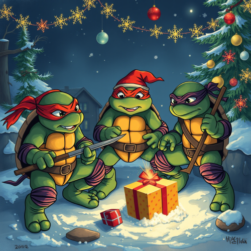 The Ninja Turtles Celebrating Christmas
