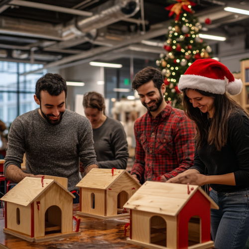 The Office Employees Building Festive Dog Houses