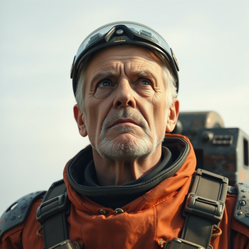 The Old Mech Pilot Gazing Upward Seriously