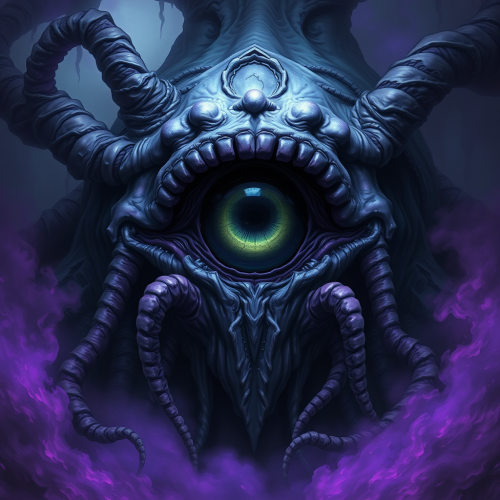 The Ominous Eldritch Creature Amidst Purple Mist