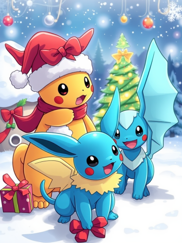 The Pokemon Celebrating Christmas on White Background