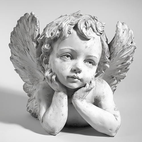 The Realistic Angel Cherub Sculpture in Black and White