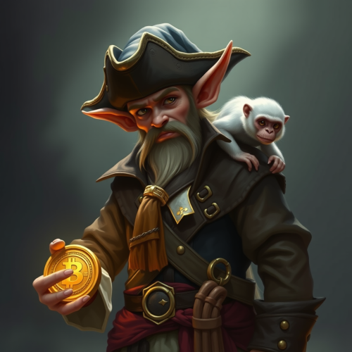 The Rogue Elf Pirate with Monkey and Gold Coin