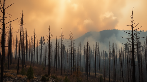 The Sad Forest After The Wildfire Incident.