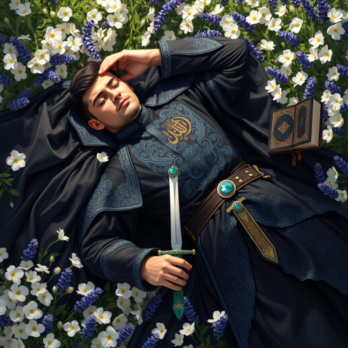 The Serene Ottoman Knight in Dreamlike Floral Bed