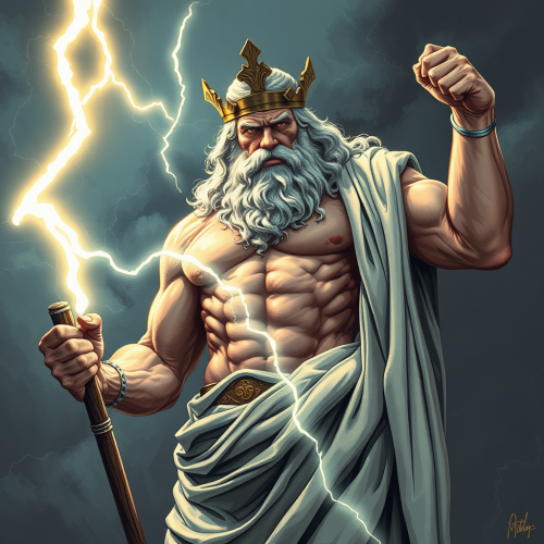 The Stylized Graphic Novel Zeus Holding Thunderbolt
