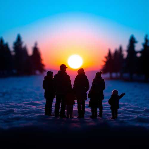 The Sunrise Watchers: Miniature Winter Silhouettes