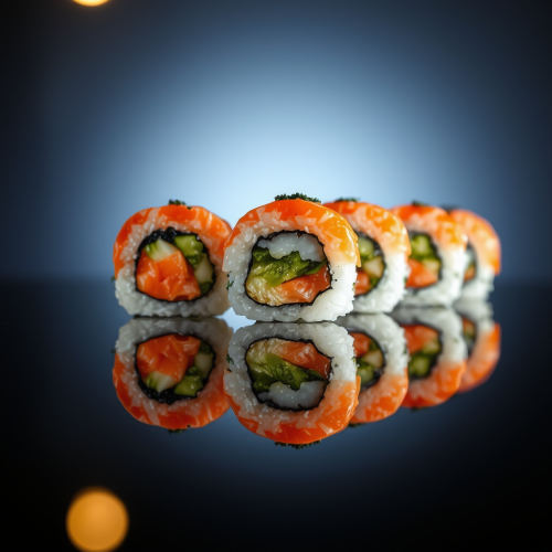 The Sushi Salmon Roll Reflection: A Close-up