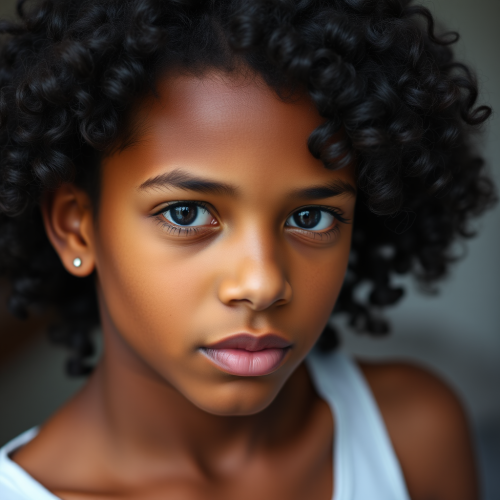 The Teenage Boy with Brown Skin and Curly Hair