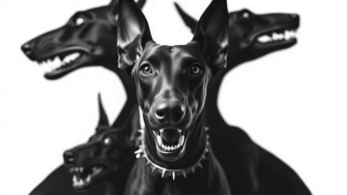 The Three-Headed Doberman with Spiked Collar