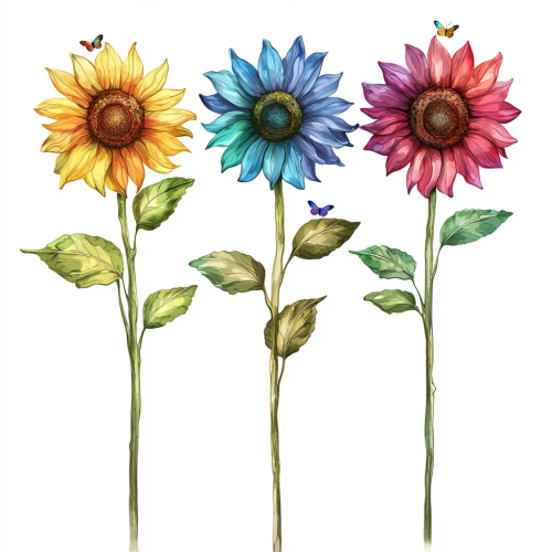 The Three LGBTQ-Colored Sunflowers with Tiny Insects