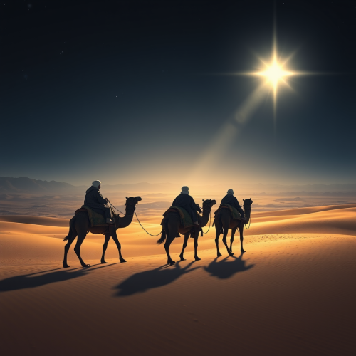 The Three Wise Men Journey to Bethlehem at Night