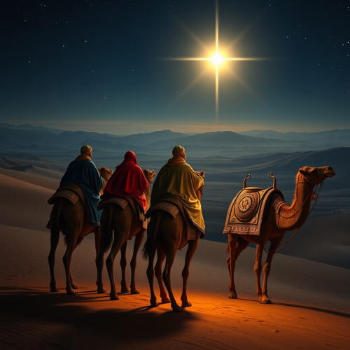 The Three Wise Men Journeying Under Starlit Desert