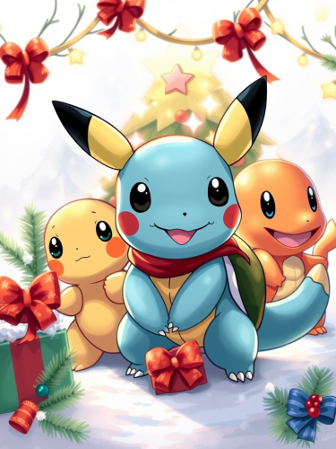 The Trio Celebrating Christmas on White Background