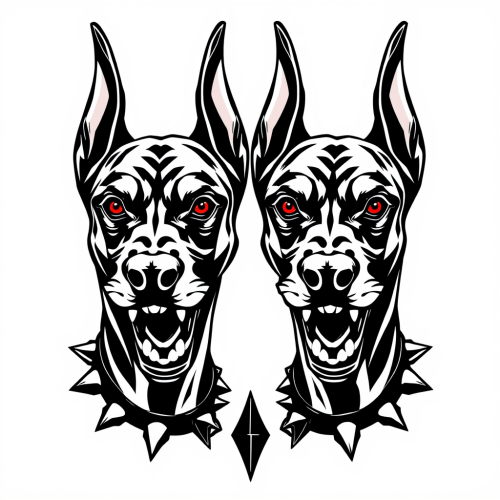 The Two-Headed Snarling Cerberus Tattoo Stencil