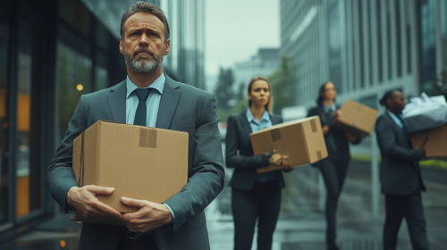 The Upset Businessman and Secretary in a Long Line