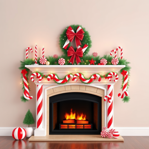 The Vibrant Candy Cane Themed Fireplace Mantle
