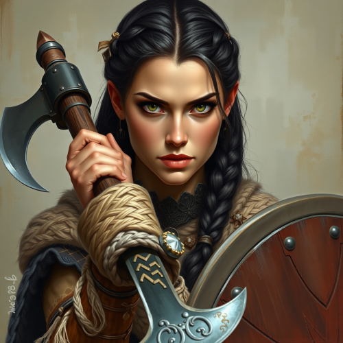 The Viking Princess Wielding Waraxe: Oil Painting