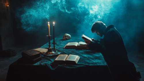 The Warlock's Gloomy Study with Glowing Book