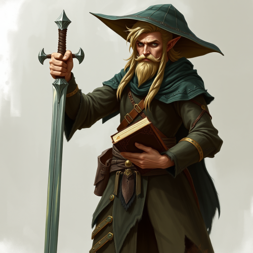 The Warlock Wood-Elf with a Sword and Book
