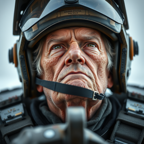 The Weary Old Male Mech Pilot Looking Up