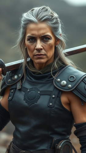 The Weathered Warrior Woman with Sword and Scars