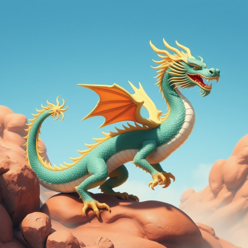 The Winged Chinese Dragon with Leafy Fins