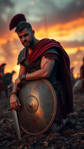 The Wounded Roman Warrior at Sunset Battlefield