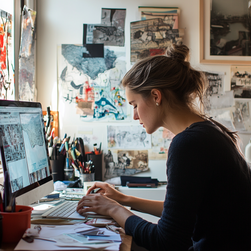 The Young Graphic Designer Working in Her Studio