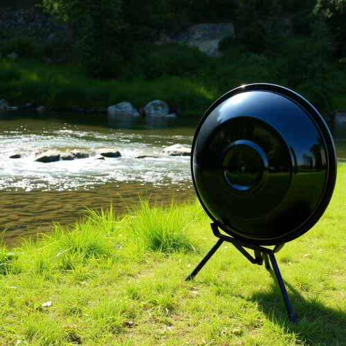 The beautiful black handpan drum by the river. The beautiful black handpan drum by the river.