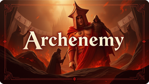 The image is for a “Archenemy” Magic playmat.