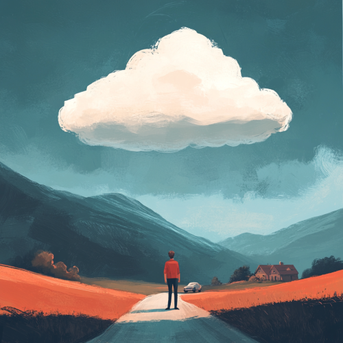 The man's cloud story: car drives mountain road