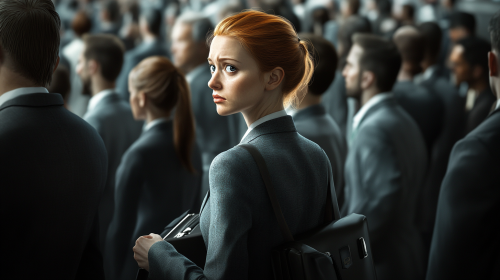 The very tired executive woman in office crowd