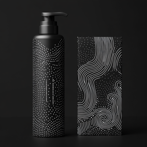 Theta Body Packaging Design: Sleek Black & White Aboriginal Art