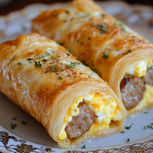 Three Delicious Sausage Egg Roll-Ups on Plate