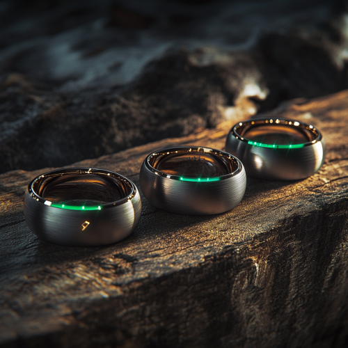 Three Elegant Health Rings on Wooden Surface