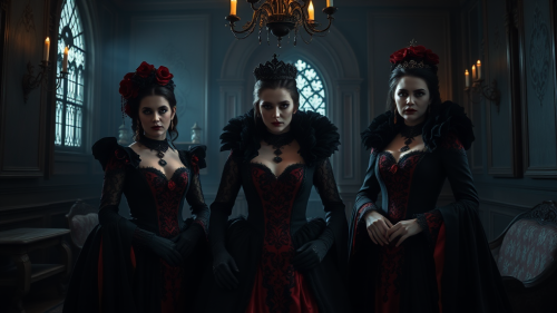 Three Spooky Brides in Victorian Vampire Room