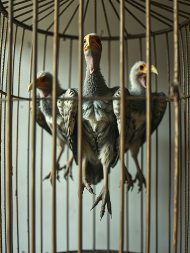 Three Vultures in a Cage: A Surreal Image