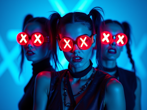 Three cybergoth girls on futuristic ship