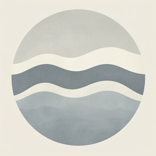 Three gentle waves in calming retro gray circle.