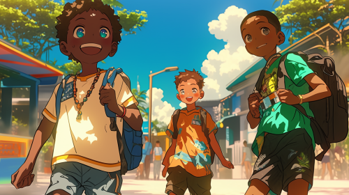 Three happy kids wait for carnival in Florida