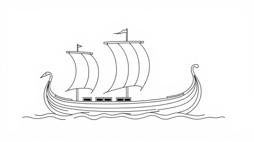 Three simple viking longships sailing together in black.