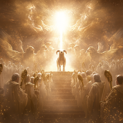Thumbnail depicting Revelation 5 heavenly throne room worship.