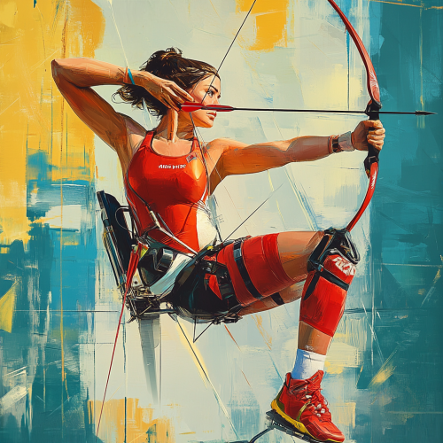 Title: Female Paralympic Archer Focused with Compound Bow