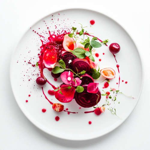 Top-down view of plate with red and pink vegetables.