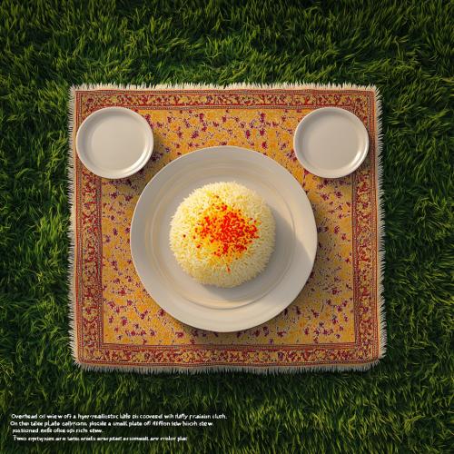 Traditional Iranian lunch table on green lawn