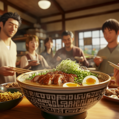 Traditional Japanese Kitchen Gathering over a Ramen Feast