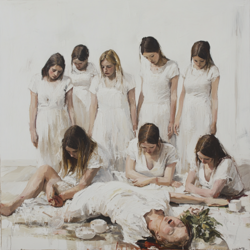 Traditional still life portrait of distraught women