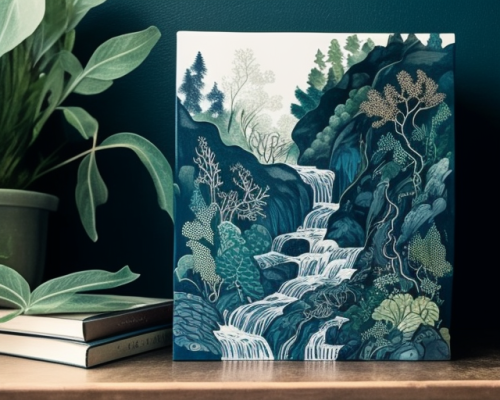 Tranquil Waterfall: James Jean & Hokusai Style