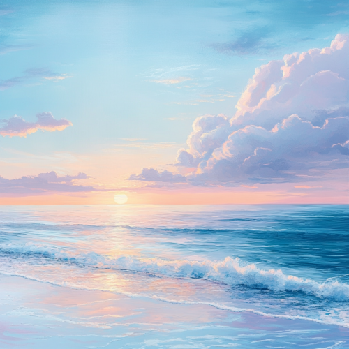 Tranquil ocean with gentle waves in soft pastel colors.